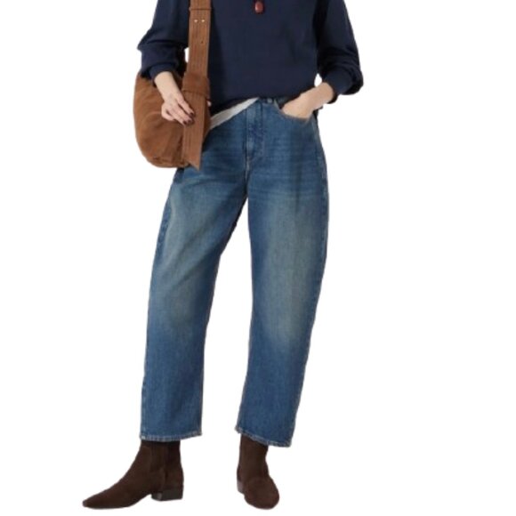 Diesel Hush Denim Barrel Jeans, Cropped Mid-Rise Rich Medium Wash, size 8 - Picture 1 of 14